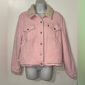 Levi's Women's Light Pink Corduroy Jacket with Cream Sherpa Collar